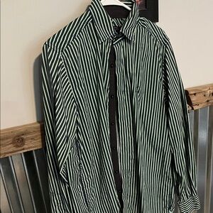 Stylish Green Striped Men's Button Down Shirt